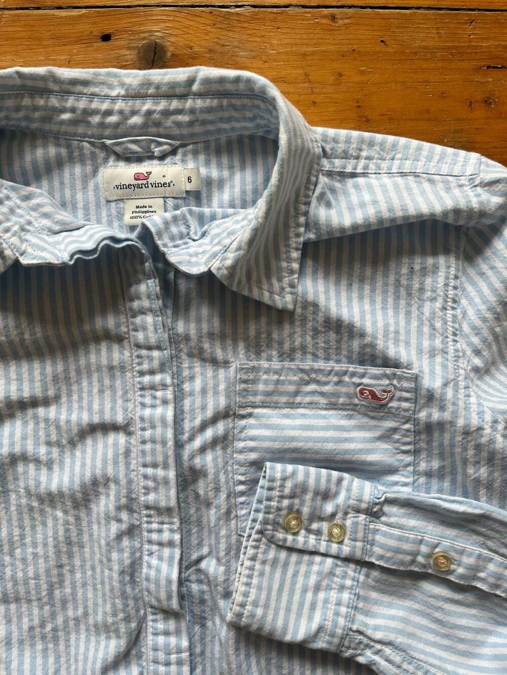 Vineyard Vines Striped Button-Down Shirt Size 6 Blue White Cotton